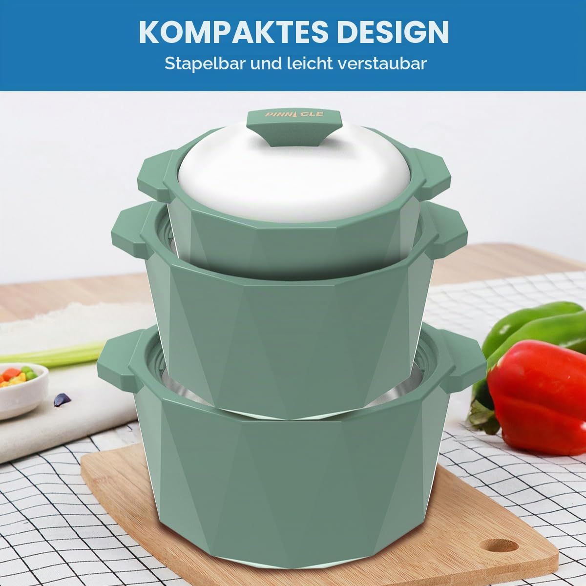 Pinnacle Isolierte Auflaufform mit Deckel, 3-teiliges Set, 3/2/1 qt. Hot Pot Speisenwärmer/Kühler – Thermo-Suppen-/Salat-Servierschüssel – Edelstahl Heißspeisebehälter – Bestes Geschenk-Set für Mütter