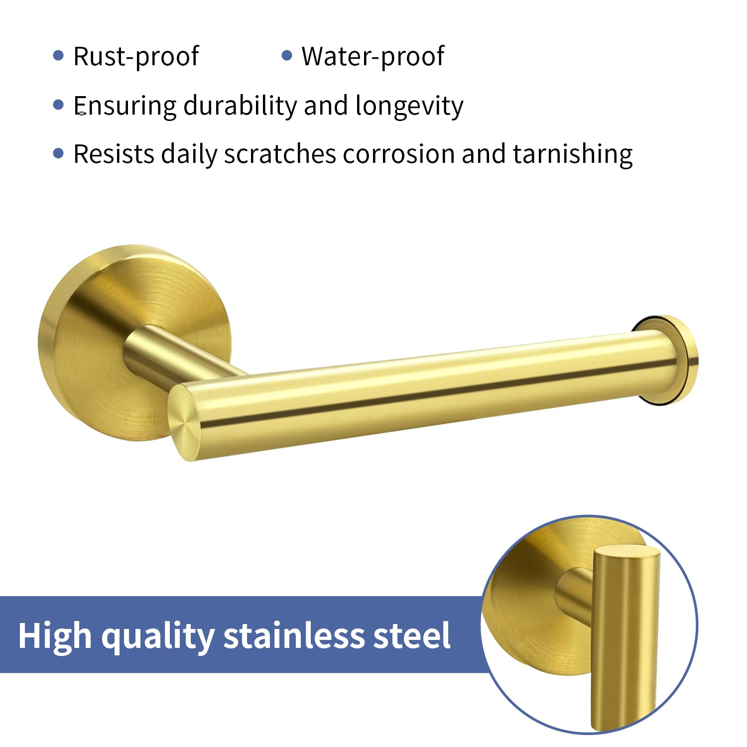 Portarotolo WOOPHEN In Acciaio Inox 304, Oro, Montaggio A Parete, Per Rotoli Max 15,2 Cm, Installazione Orizzontale O Verticale