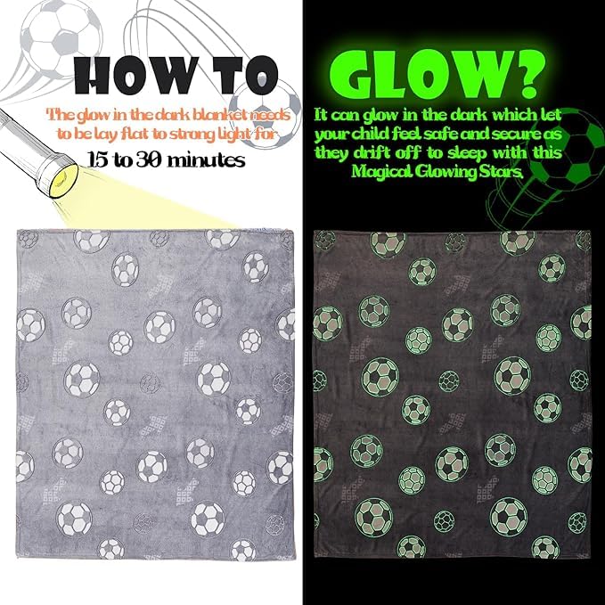 Image of Glow-in-The-Dark Kids Blanket a€ inch Polar Fleece Soft Lightweight Single Bed Blanket with Unicorn Jacquard Print, Multicolor (Grey FOODBALL)