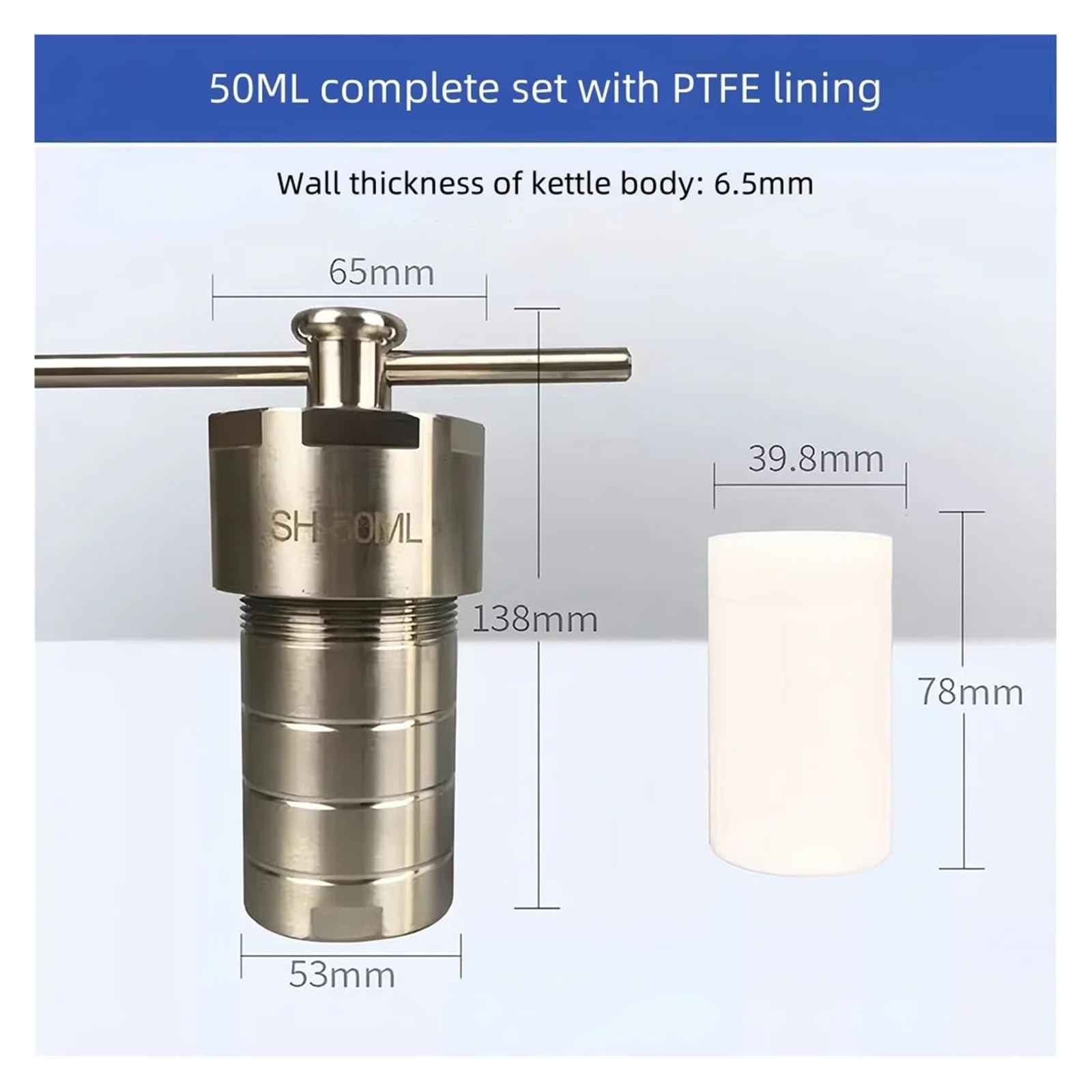 Reactor de autoclave hidrotermal con caldera recipiente 50 ml síntesis cámara PTFE,Equipo de laboratorio
