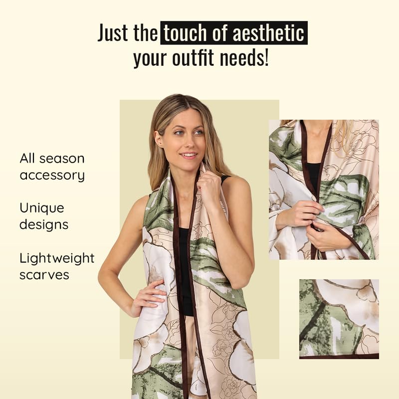 Image of Trillion London Spring Collection | Designer Silk Scarf For Women UK | Lightweight Neck Scarves | Shawl Wraps | Suitable for Daily Life | Smooth & Soft Finish | Gift for Women | Size-180cm x 90cm