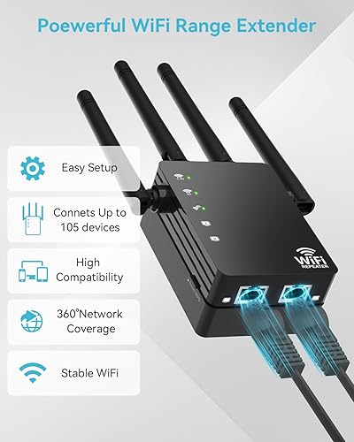 Miniatura 6 de Extensor WiFi de rango de 12880 pies cuadrados Amplificador de señal de doble banda 5 GHz2.4 GHz, compatibilidad con 105 dispositivos, instalación