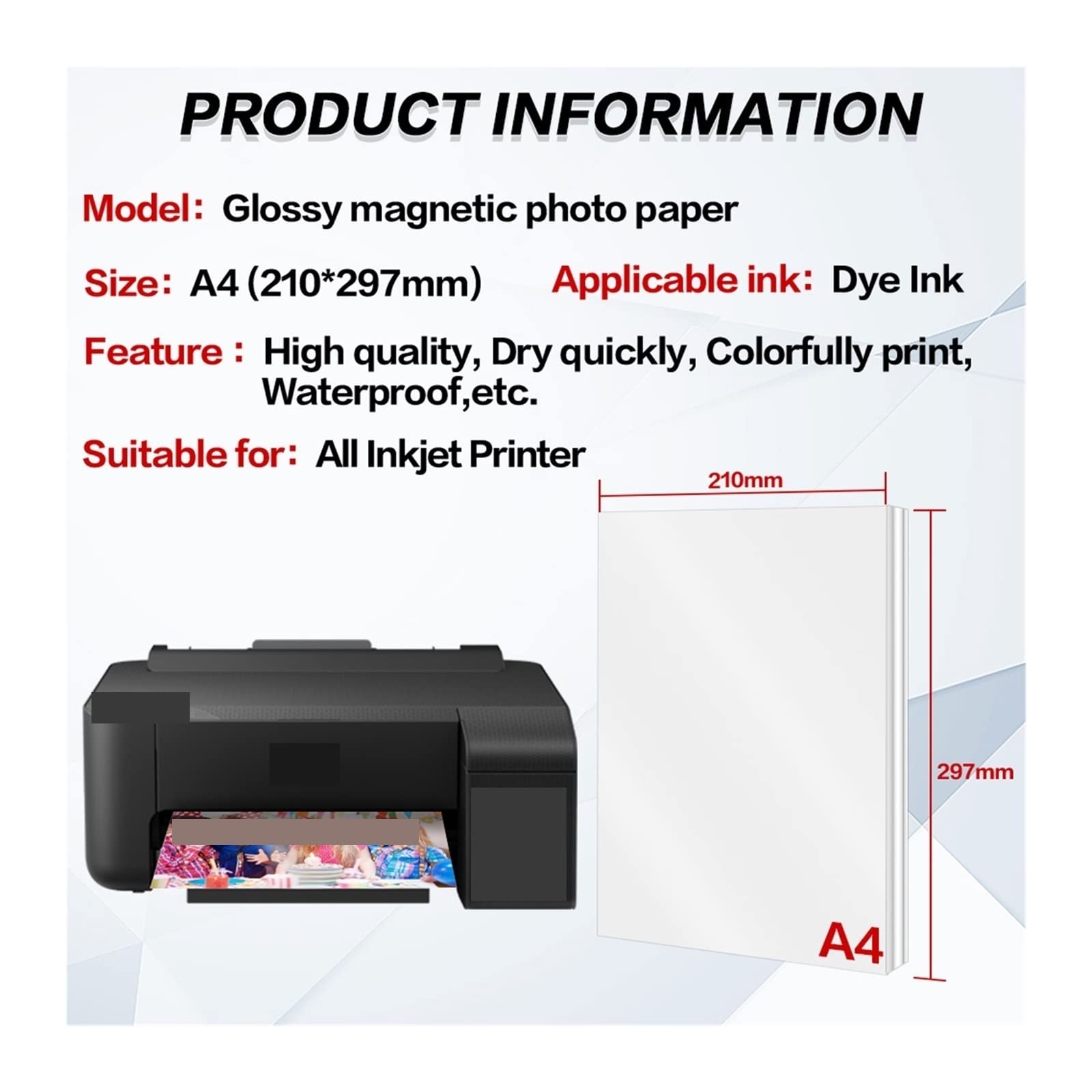 10 blätter A4 Selbstklebendes Druckerpapier Glänzend Matt Magnetisches Fotopapier for Tintenstrahldrucker DIY Kühlschrankmagnet Familienbilder 4R Lucky (Color : Matte Adhesive Paper)