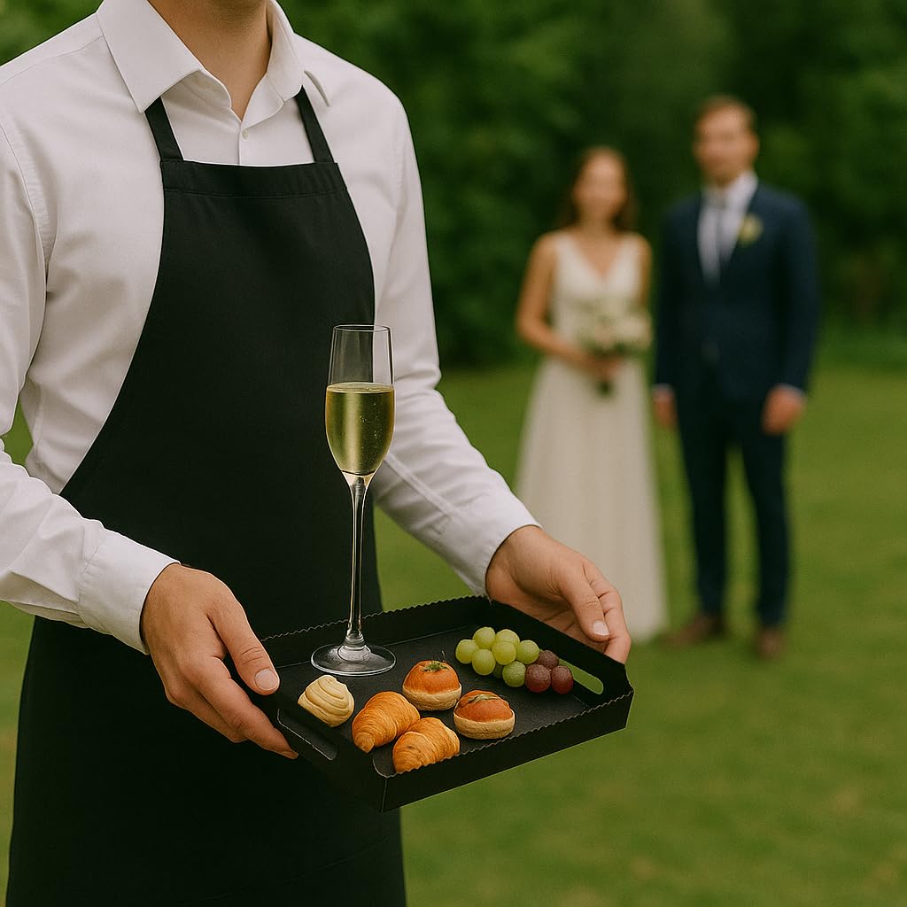100 Bandejas de Cartón Rectangular con Asas, 16x23cm, Color Negro, Bandeja para Aperitivos, Canapés, Compostables, Reciclable, Ecológica
