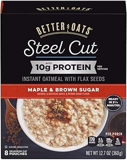 Sponsored Ad - Better Oats Steel Cut Maple & Brown Sugar High Protein Instant Oatmeal with Flax Seeds, 12.7 Ounce (Pack of 6)