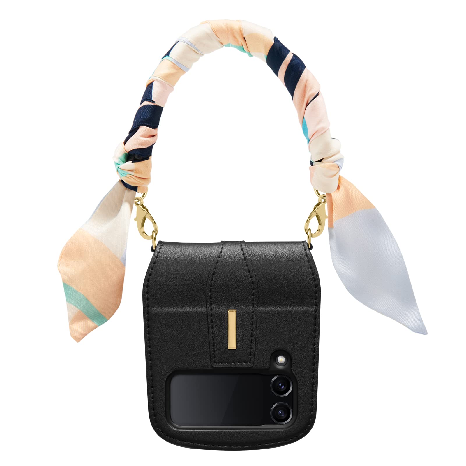 SpigenLienar Calin designed for Samsung Galaxy Z Flip 4 case cover (2022) includes Body and Hand Strap with Twilly Scarf - Black