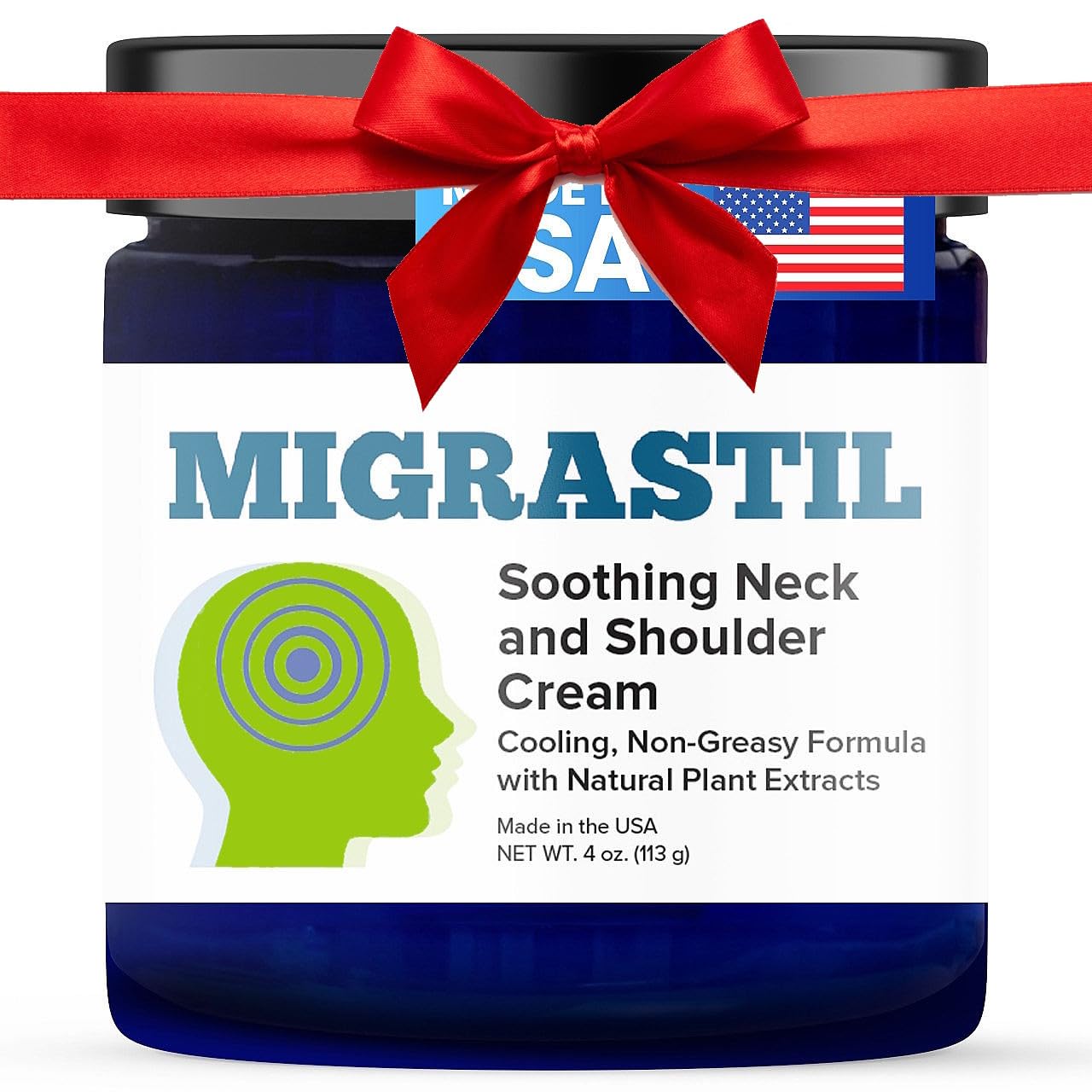 Basic Vigor Migrastil Relief Cream (4oz) - Powerful Topical Cream for Migraines, Tension Headaches and Muscle Pain in Neck & Shoulders - Fast Acting & Non-Greasy Relief with Aloe Vera