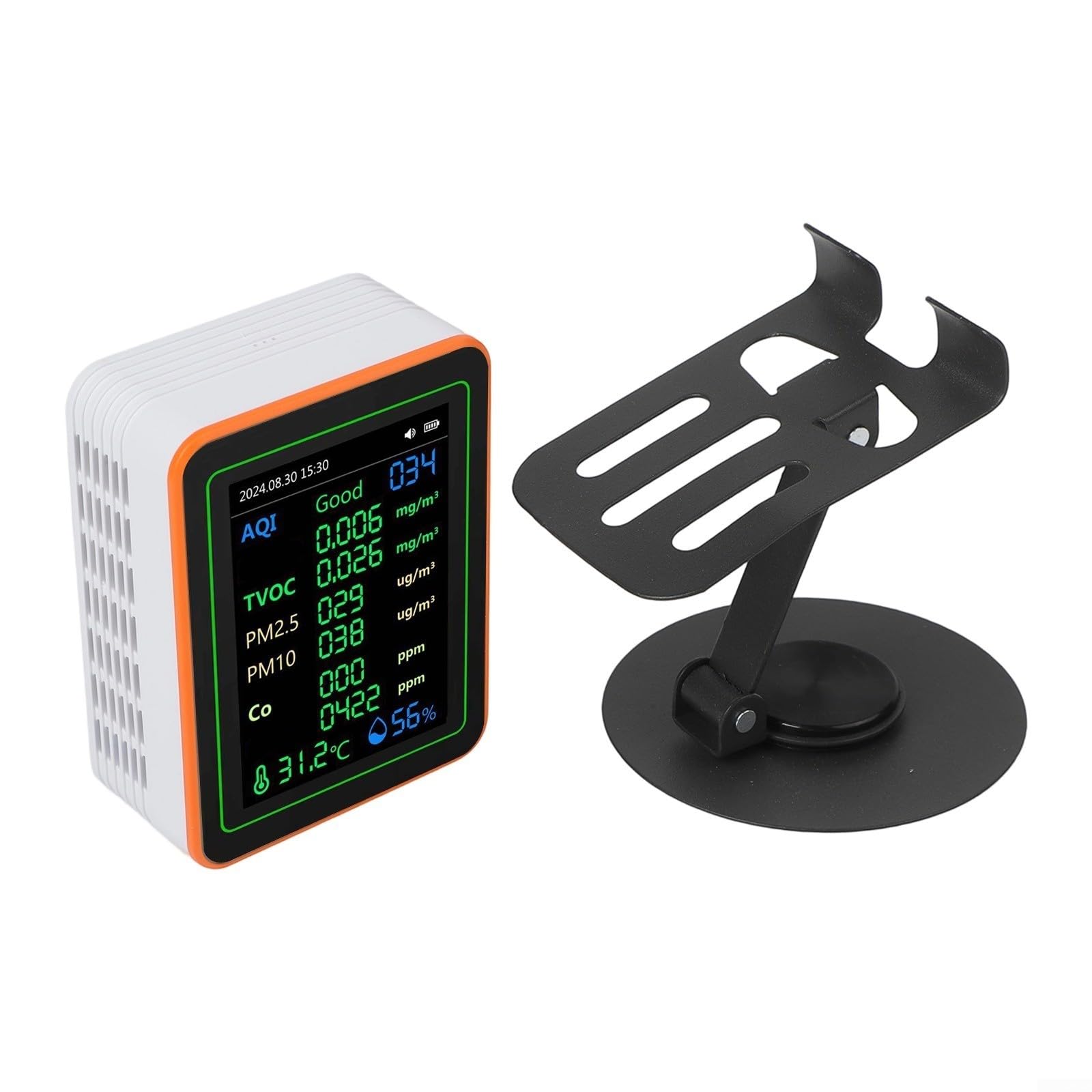 Medidor de calidad del aire 12 en 1 PM2.5 PM10 Contador de partículas con alarma, pantalla TFT de 2,8 pulgadas para temperatura humedad AQI TVOC, detector portátil para oficina y hogar, negro