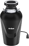 Kraus KWD100-75MBL WasteGuard Continuous Feed Garbage Disposal with 3/4 Horsepower Ultra-Quiet Motor for Kitchen Sinks with Power Cord and Flange Included, 15.25 inch, Black