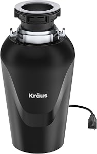Kraus KWD100-75MBL WasteGuard Continuous Feed Garbage Disposal with 3/4 Horsepower Ultra-Quiet Motor for Kitchen Sinks with Power Cord and Flange Included, 15.25 inch, Black
