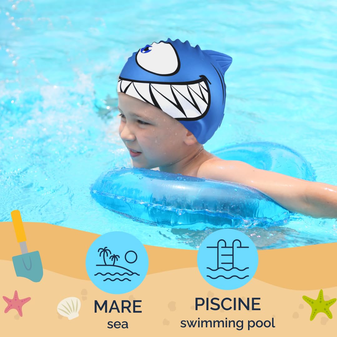 kina - Cuffia da Nuoto Bambini per Piscina, in Silicone, Ipoallergenica, Elastica e Soffice al tatto per Capelli corti e lunghi