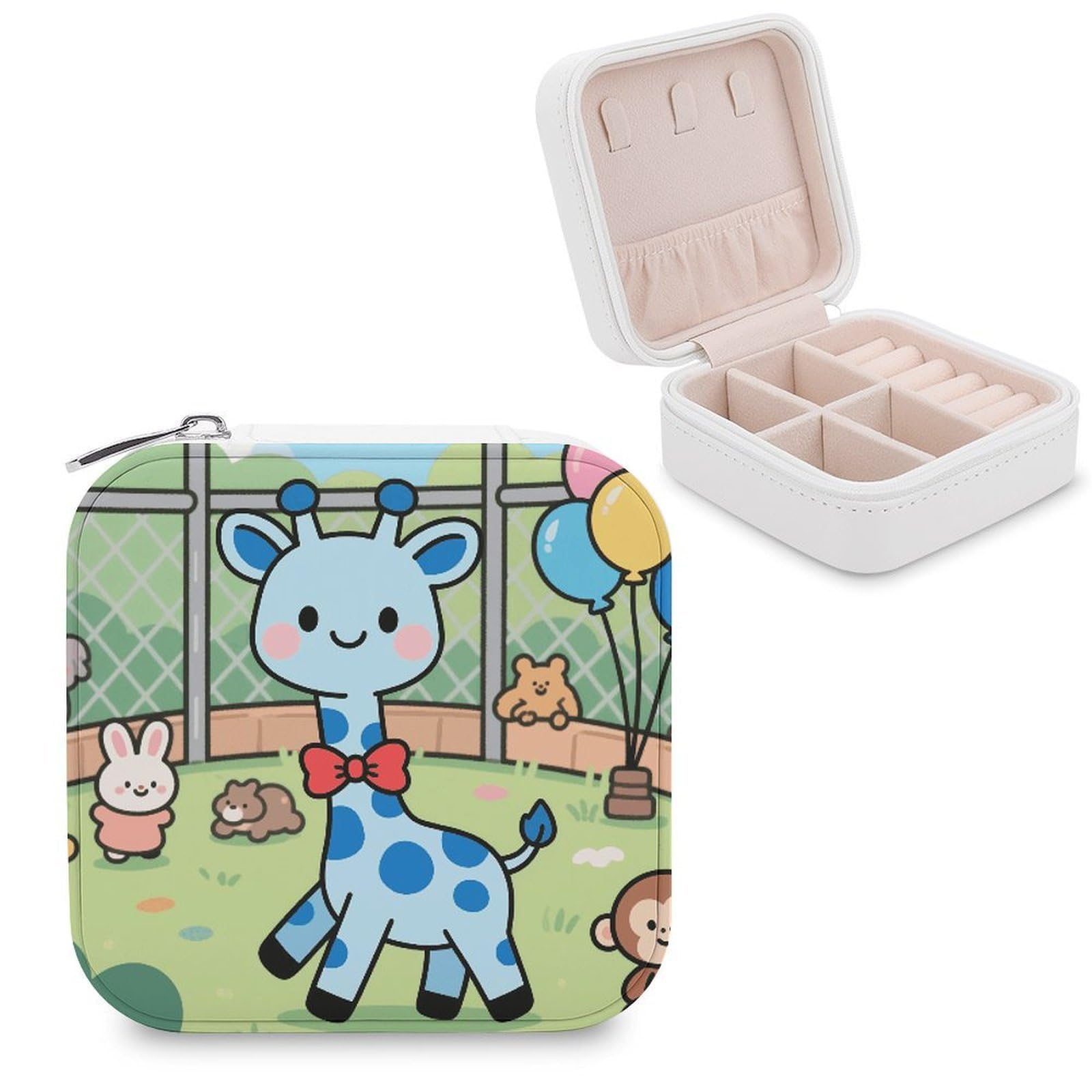 VstaDank Cute Giraffe Jewelry Organizer Travel Case for Women With Zipper Mini Jewelry Case PU Leather Jewelrys Box for Rings Necklaces Bracelets Earring Holder Organizer Storage