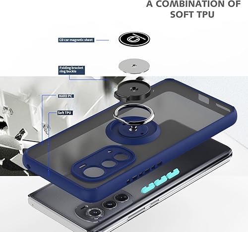Miniatura 5 de TJS Funda compatible con Motorola Moto Edge 2022, con protector de pantalla de vidrio templado, anillo de metal, soporte magnético para teléfono