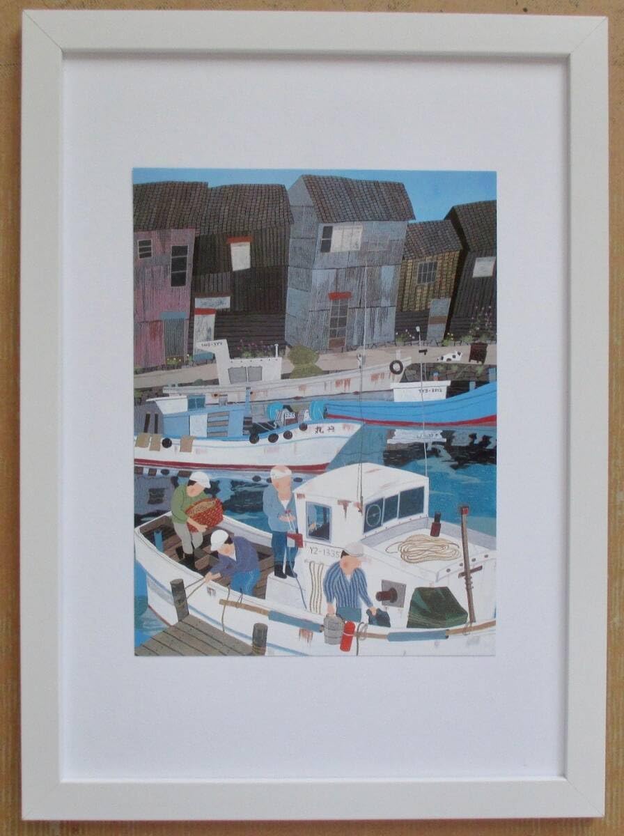 Amazon.co.jp: 原田泰治 「潮風の町」印刷物 画集画 A4額入り