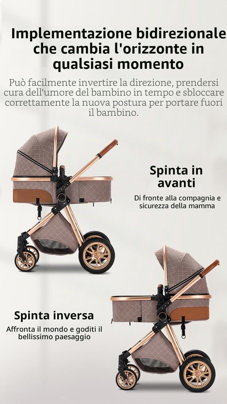 GLOKID passeggino trio 3 in 1, pieghevole, carrozzina reversibile fronte mamma e strada, sistema modulare con carrozzina per neonati, con borsa, zanzariera e parapioggia (PTV9 Cioccolato)