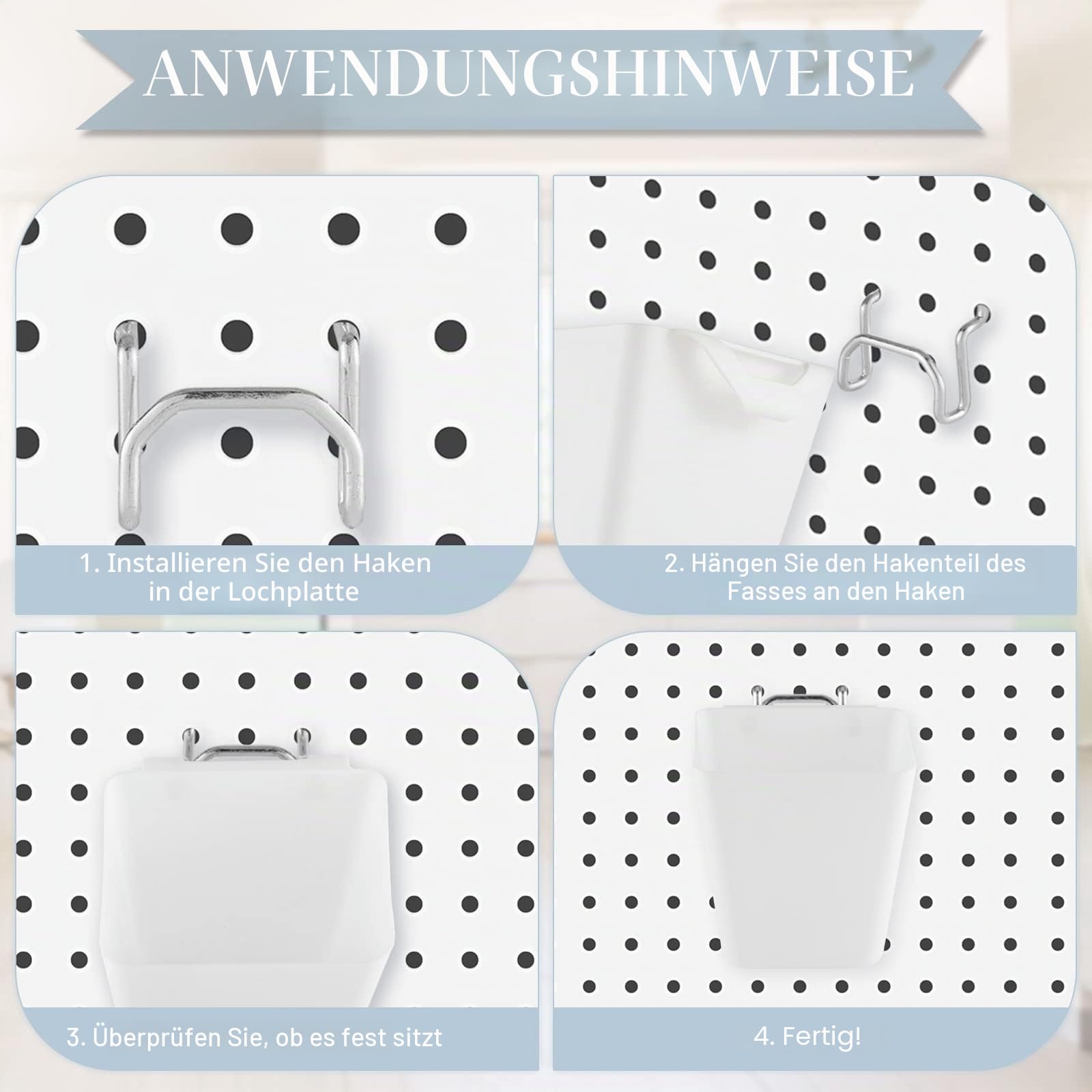 Tessco Stecktafel-Becher mit Stecktafel-Haken, Schlaufen, große Stecktafel-Behälter, weiße Stecktafel, Wand-Organizer, Stecktafel-Behälter, quadratische Stecktafel-Form, Becherhalter für Garage, Büro,