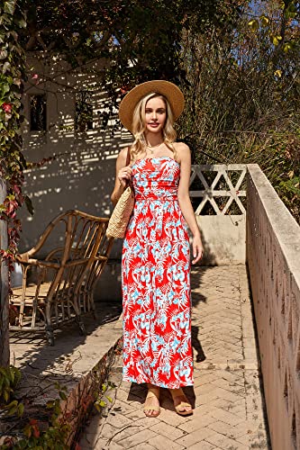 Image of GRACE KARIN Women Strapless Dress Casual Loose Ruched Long Maxi Dress with Pockets