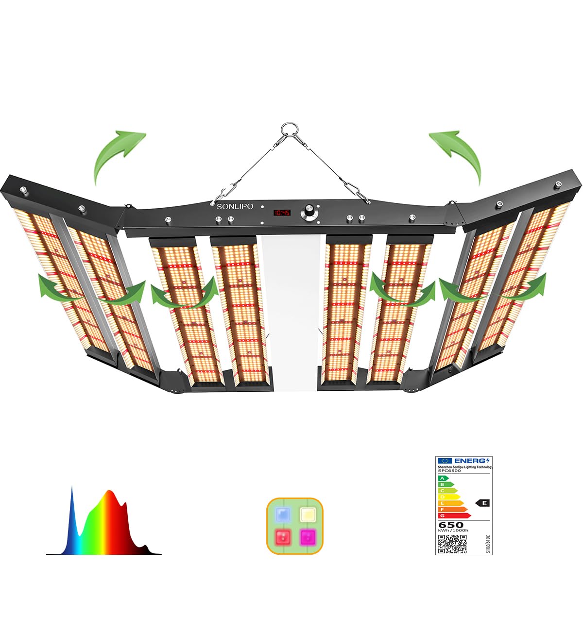 Sonlipo650W Lampada per Piante, 3 Tipi Full Spectrum Luce per Piante con 2928 Sam LEDs Grow Light, Timer Dimmerabile & Luce per Piante, 180 x 180 cm Indoor Lamp