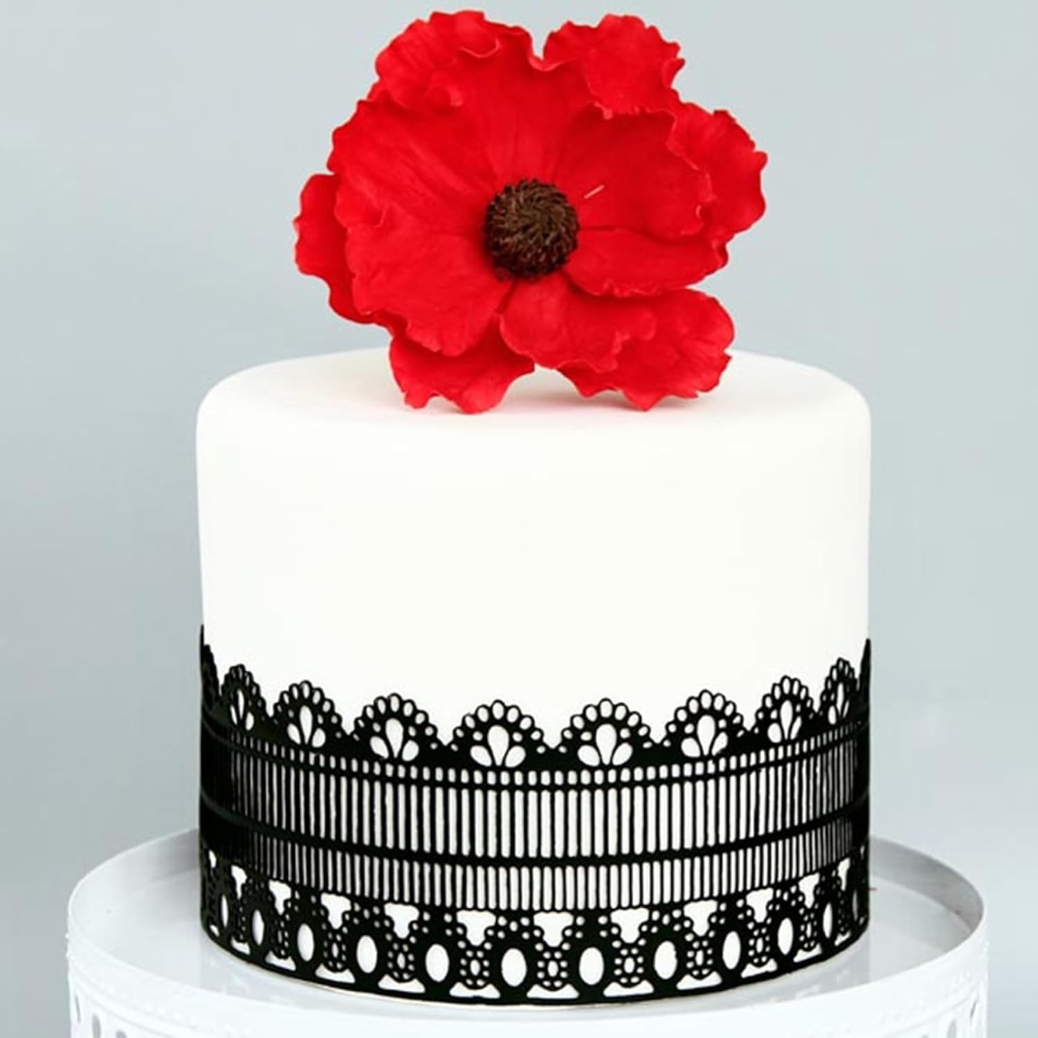 Large Pre-Made Ready to Use Edible Cake Lace Retro Trim Black 14-inch 10-Piece Set