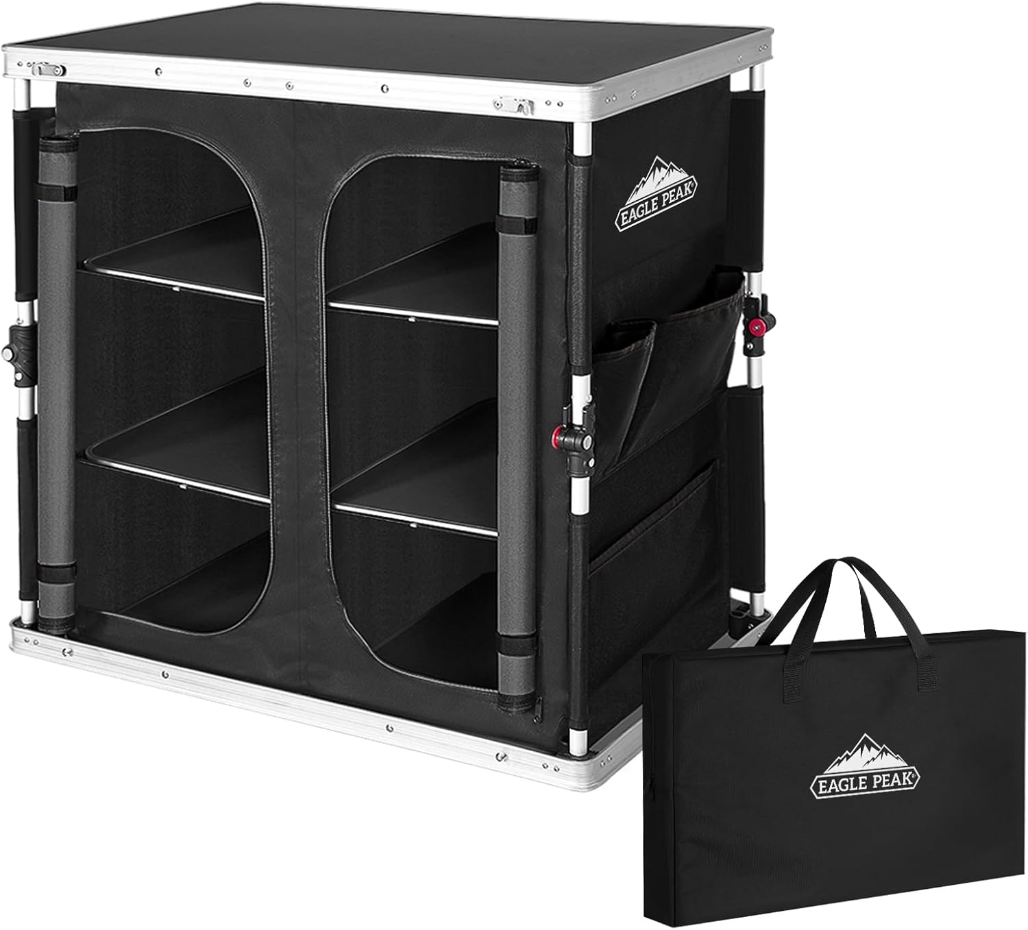 EAGLE PEAK Double Folding Camping Table with Storage Organizer and Side Pockets, Portable Outdoor Portable Camping Table for BBQ, Picnic and Tailgating, Carry Bag Included, Black 19.7 x 33.1 x 31.5 IN Black
