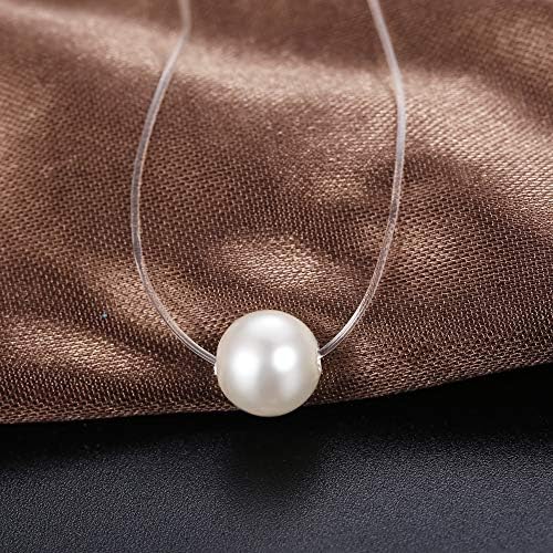 MILACOLATO 5Pcs Clear Fishing Line Necklace Solitaire Dazzling Zircon Clear Pearl Choker Necklace 6 61QWD35dmaL. AC