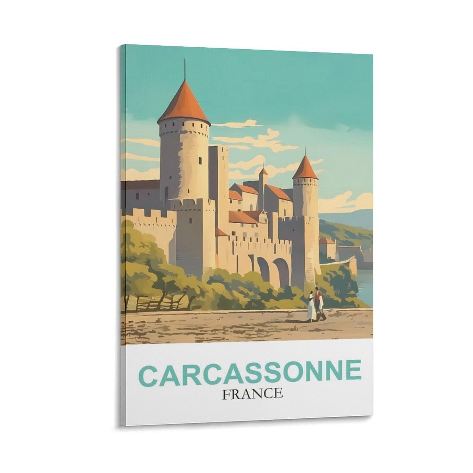 Clfmhnas Frame-Style Carcassonne France Vintage Travel Poster 08X12inch(20X30cm) Canvas Wall Art Prints