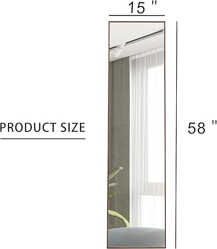 Miniatura 6 de WIIS' IDEA Espejo de longitud completa de 58 x 15 pulgadas, marco de madera maciza para colgar, inclinado y de pie, espejo de tocador largo para