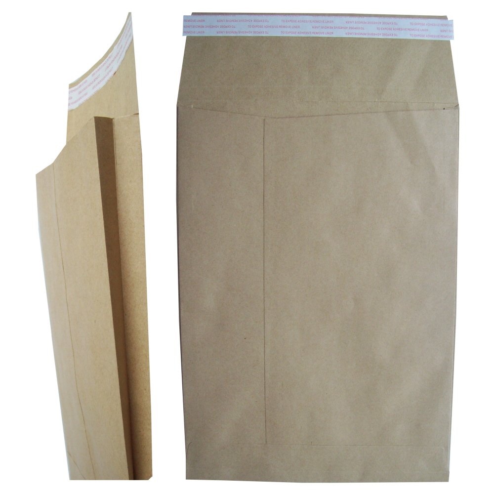 Ukps Brown 125 Manilla Gusset Spined Peel + Seal Paper Envelopes Mailers - A4 C4 Size 229 X 324Mm + 25Mm Spine 120Gsm - Self Sealing Book Document Storage Office Postal Packing Postage Packaging Stationery