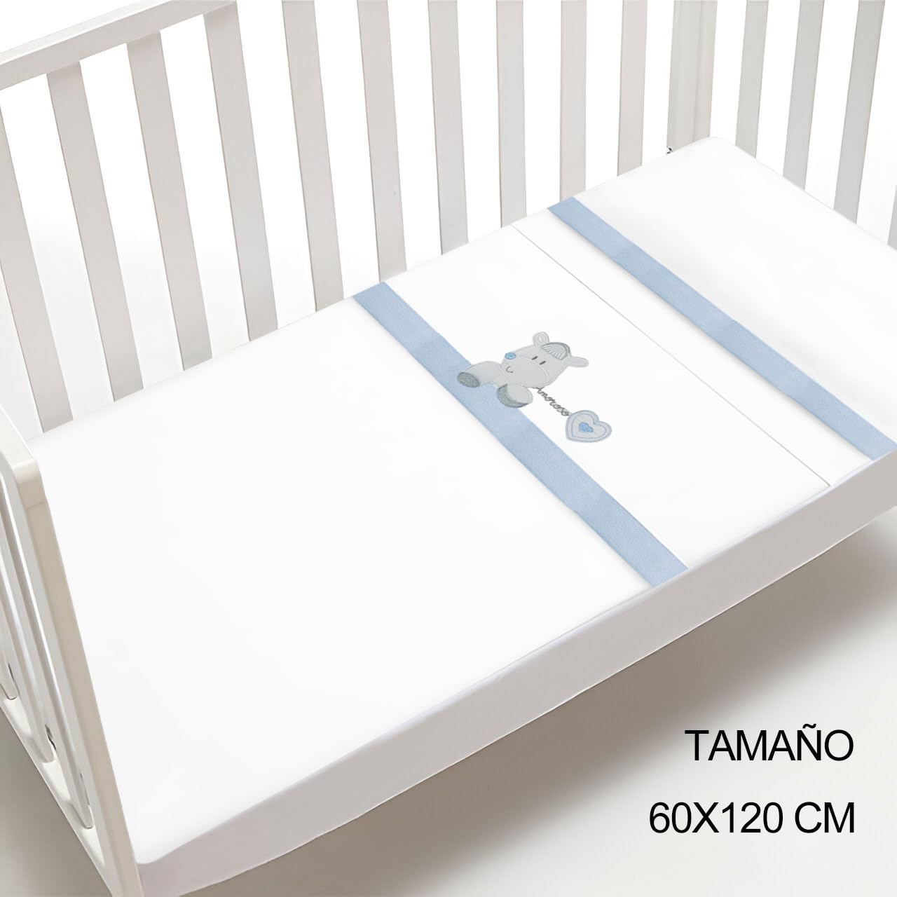 various Set Lenzuola Lettino Neonato 60x120 cm, 100% Cotone Extra Morbido, Include Lenzuolo con Angoli, Lenzuolo Sopra e Federa, Biancheria Letto Bambino Traspirante colore BCO/blu