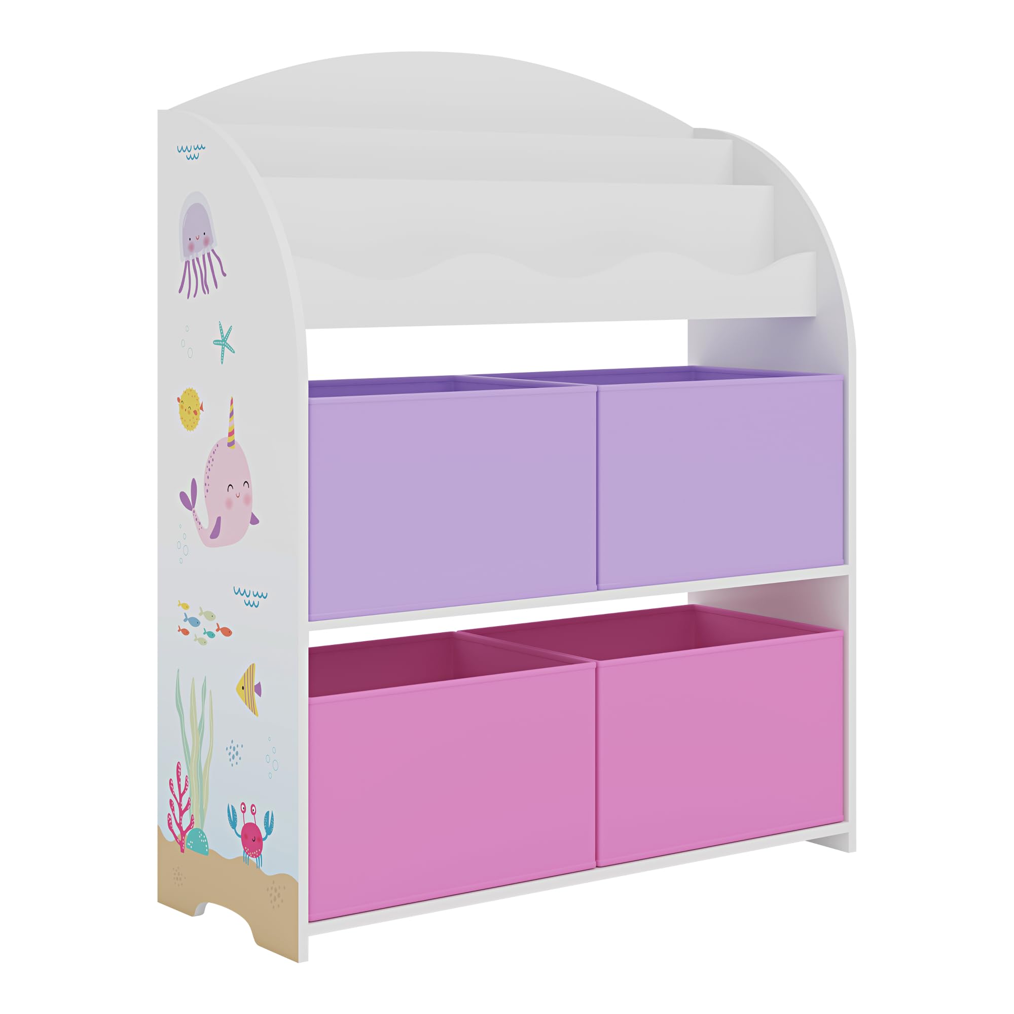 [en.casa] Estantería Infantil de 3 Niveles y con 4 Cajas Librería con Motivos Infantiles Dormitorio para Niños Habitación Infantil 98x83x30 cm Aglomerado - Motivo del Océano Púrpura/Rosa