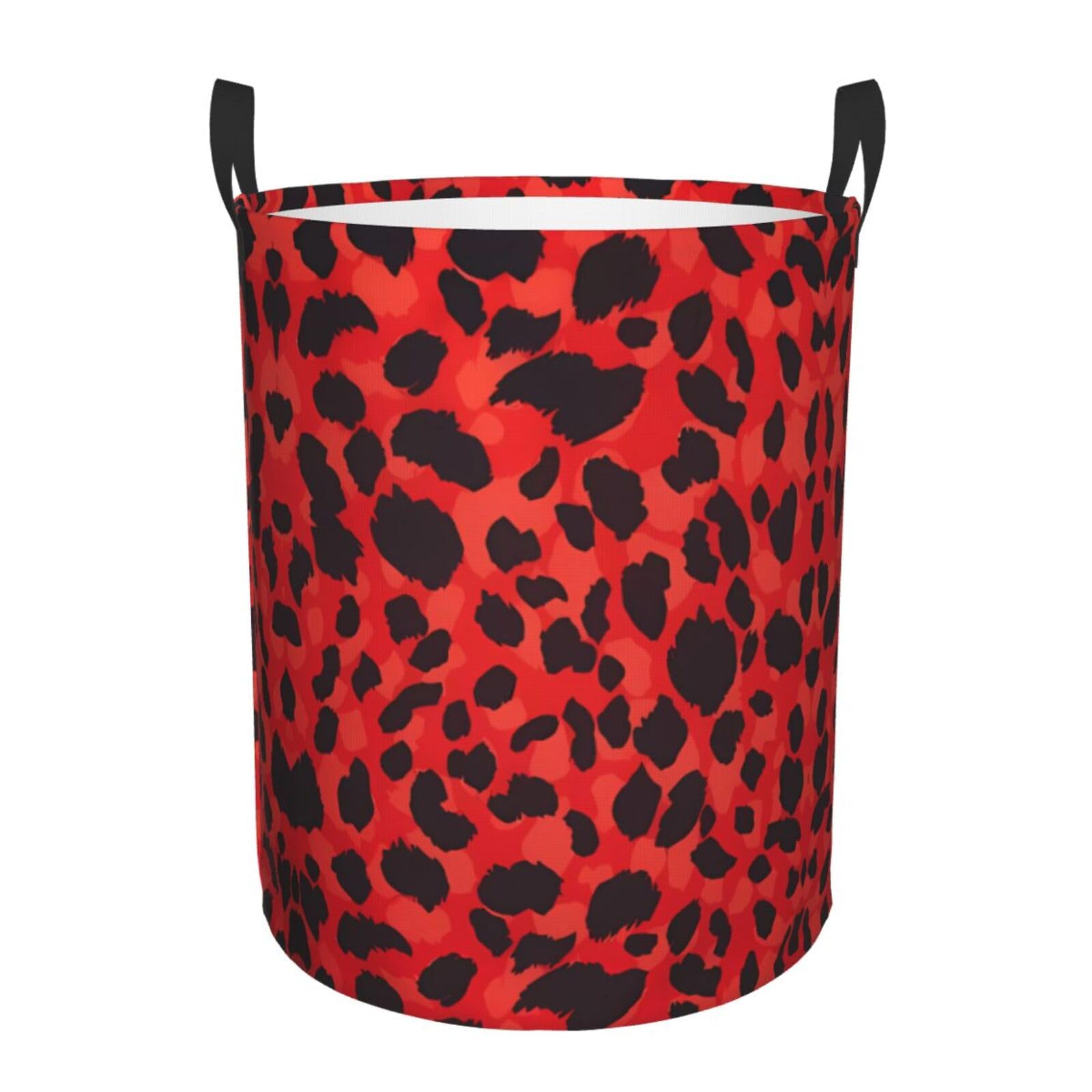S Circular Hamper Red Leopard Pattern Print for Dirty Clothes
