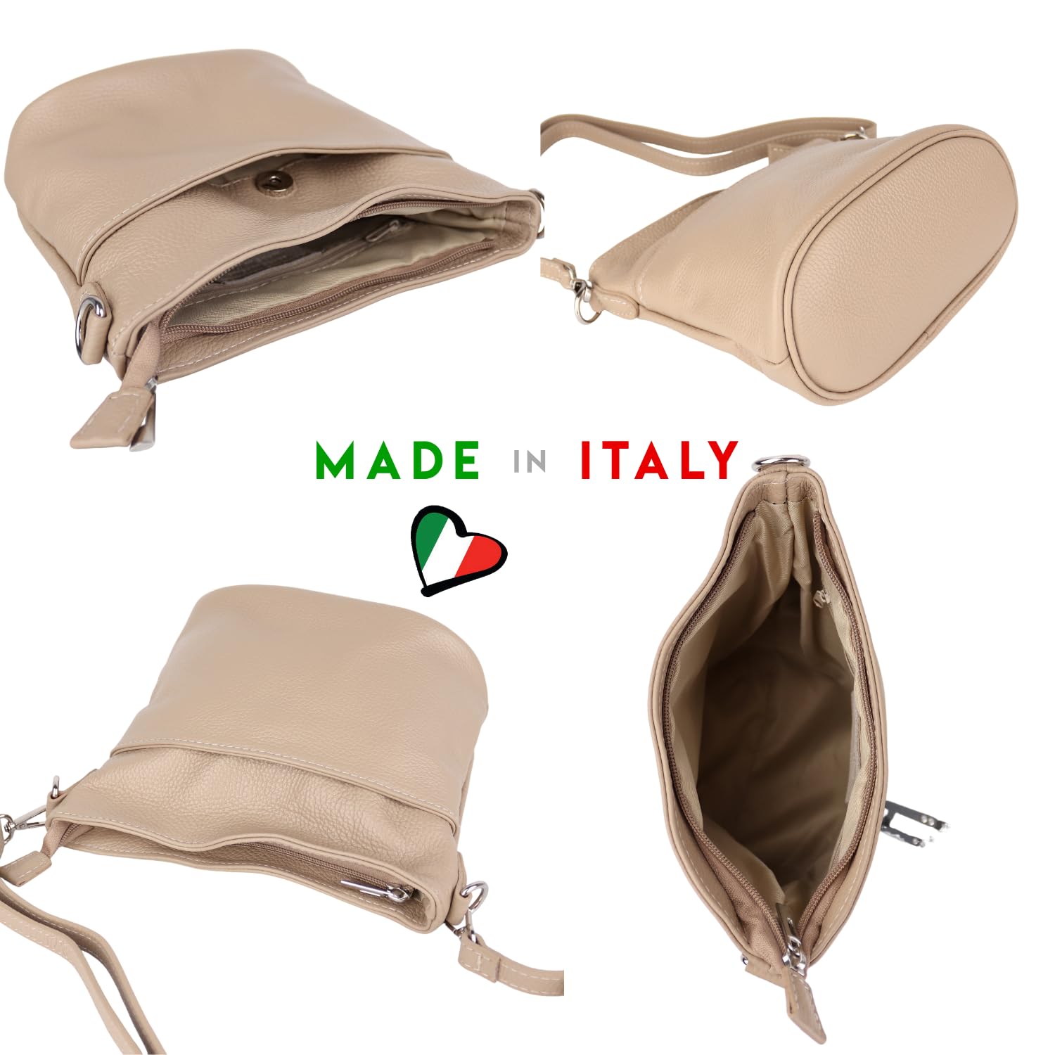 MIRROSI Damen Umhängetasche, Crossbody Bag, Echtleder I Made in Italy (1 Tasche 1 oder 2 Gurt(e)), 24x18x12cm (BXHXT) Mittelgroß