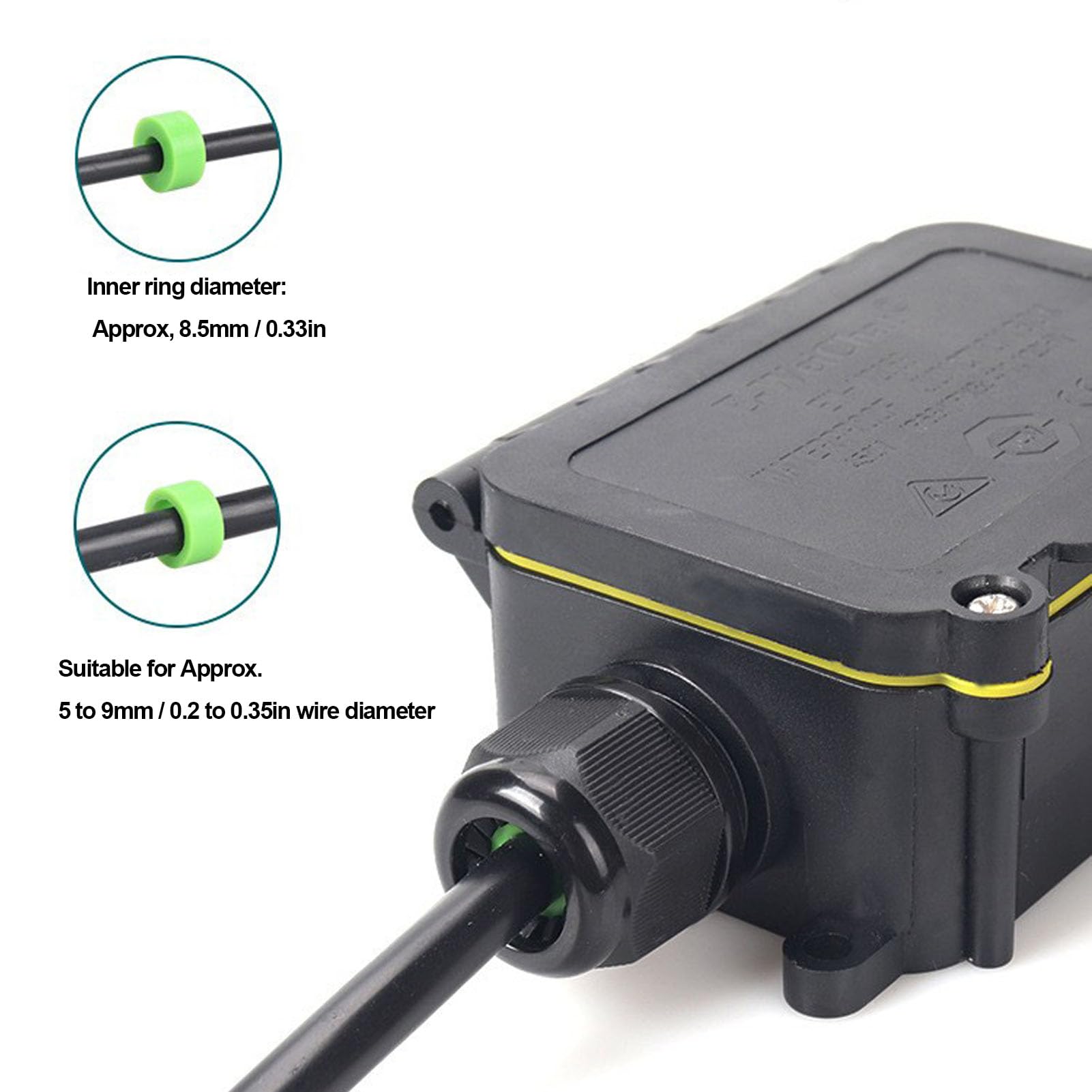 ANGSTROM Mini Waterproof Electrical Junction Box – IP68 2-Entry Cable Connector For Outdoor Lighting, Fountain Pumps & Extension Cord Splicing (2-Way, PA66 Nylon)