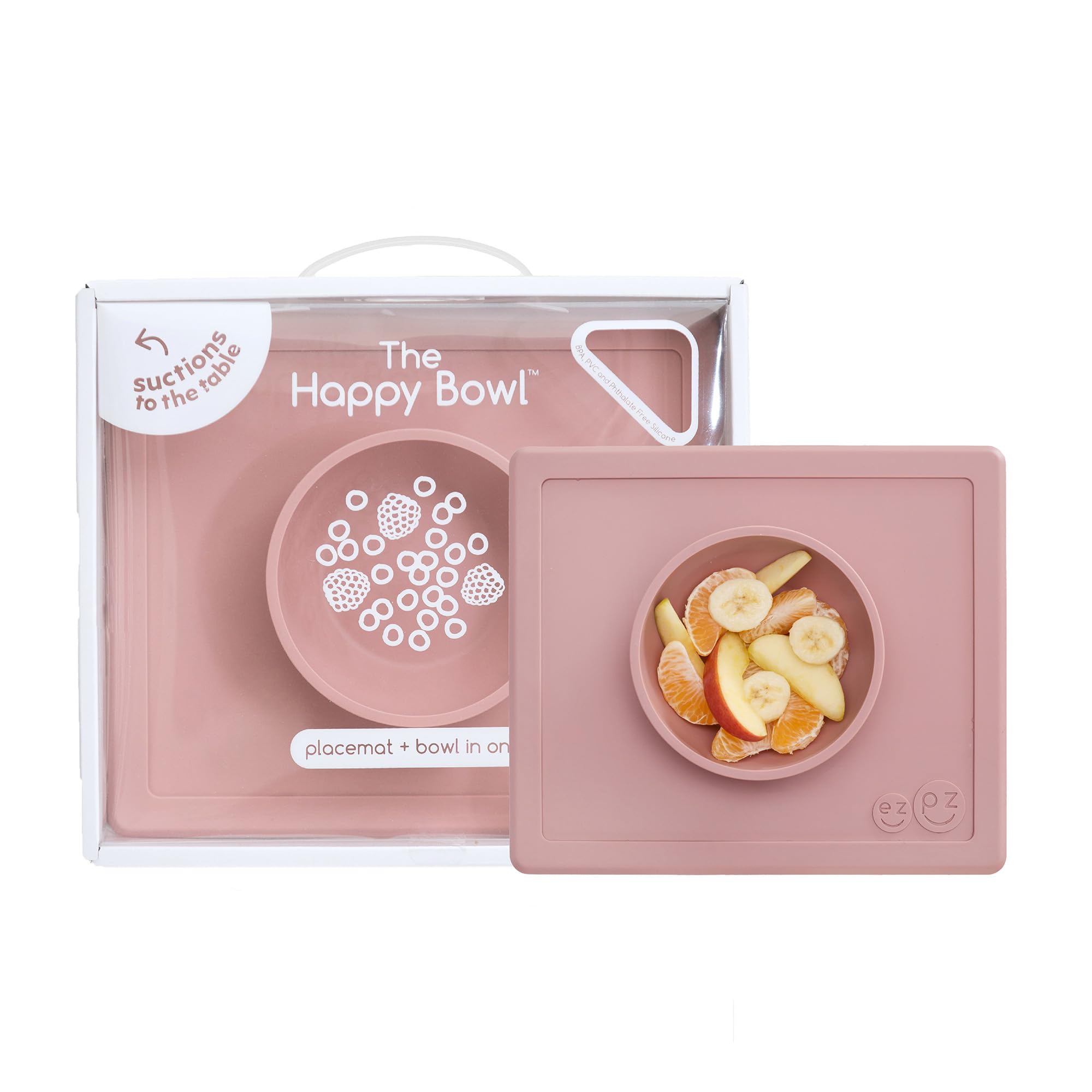 ez pz ezpz Happy Bowl (Blush) - 100% Silicone Suction with Built-in Placemat for Toddlers + Preschoolers Dishwasher Safe