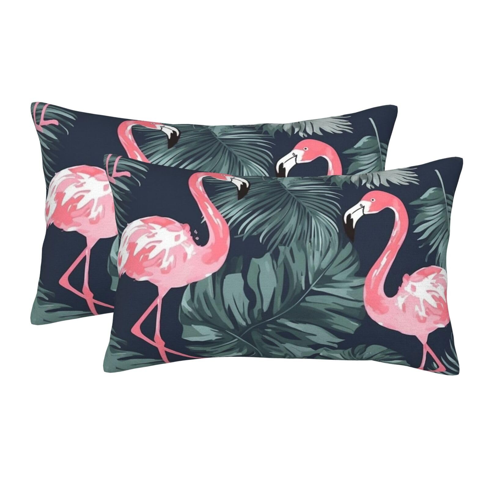 2 Pack Standard Size Pillow Cases for Hair and Skin Soft Breathable Pillow Case Covers with Hidden Zipper Flamingo and Leaves Pillowcase 20"x30" Pillow Cover for Sleeping Gift