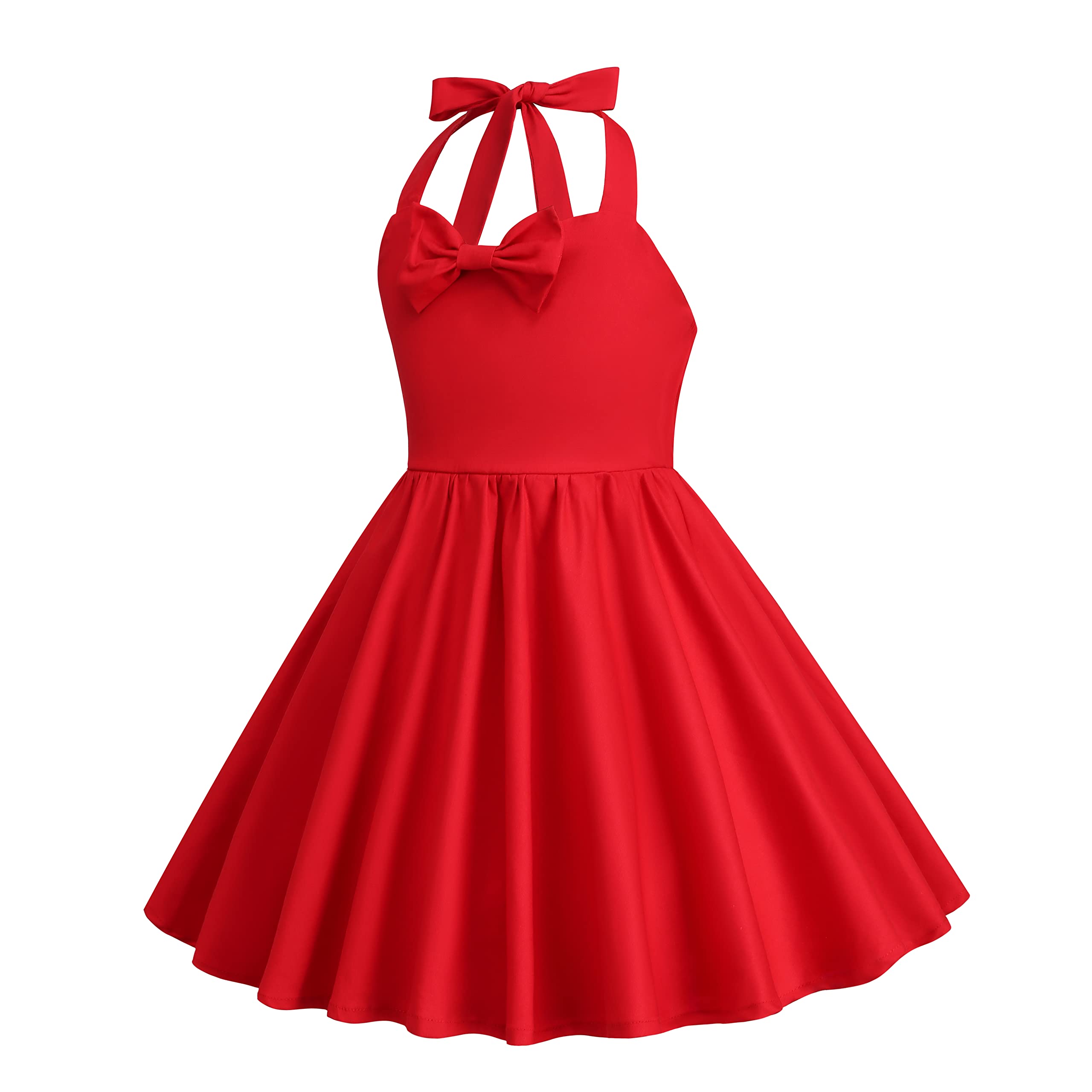 Odizli Vestido de verano vintage de los años 50, sin mangas, con lazo, acampanado, para niñas