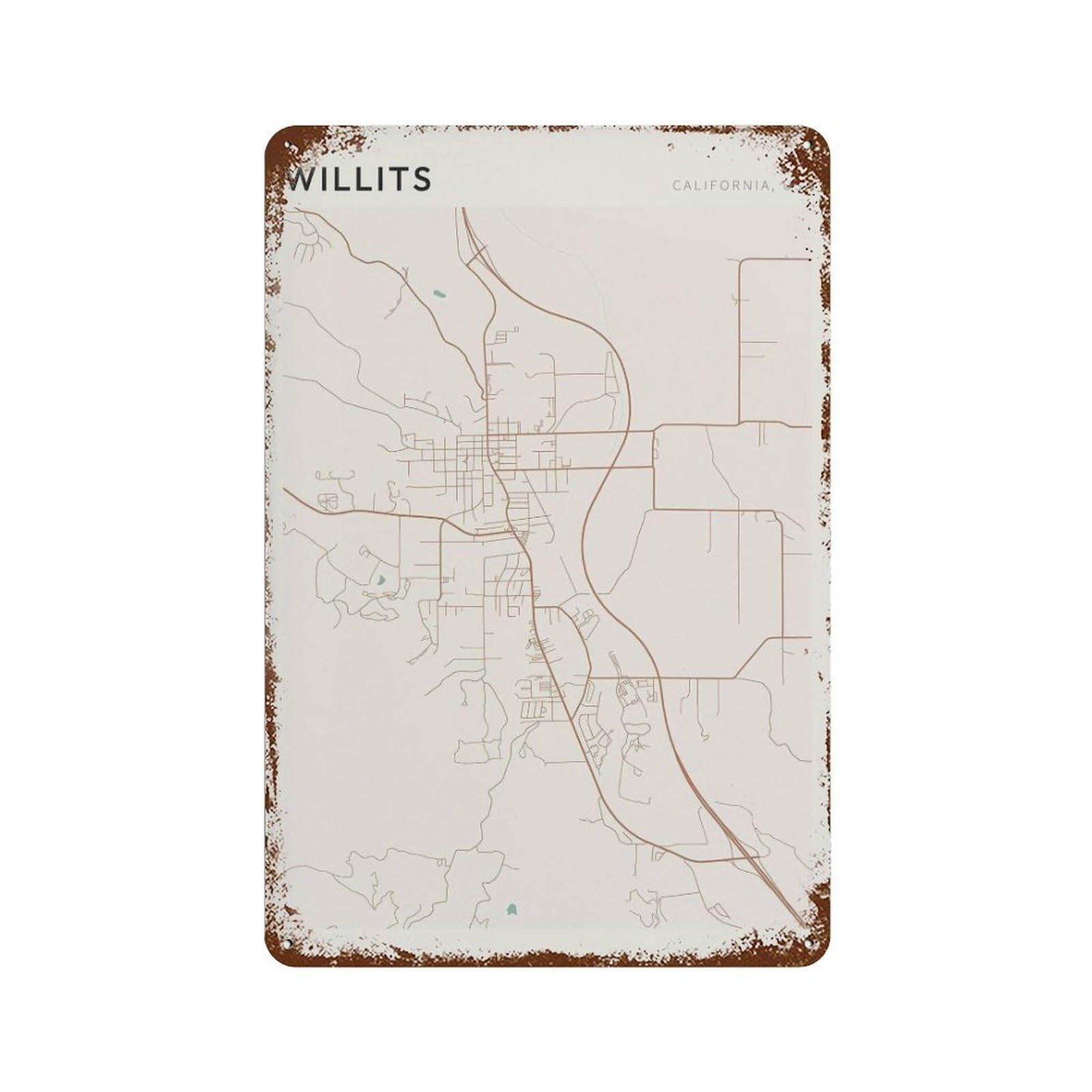 xiaoxiaoshen Willits Map California Travel Gift Minimalist Wall Decor Art Metal Tin Poster Modern Home Decor Art Home Bar Shop Decorations Vintage Sign 30x20cm