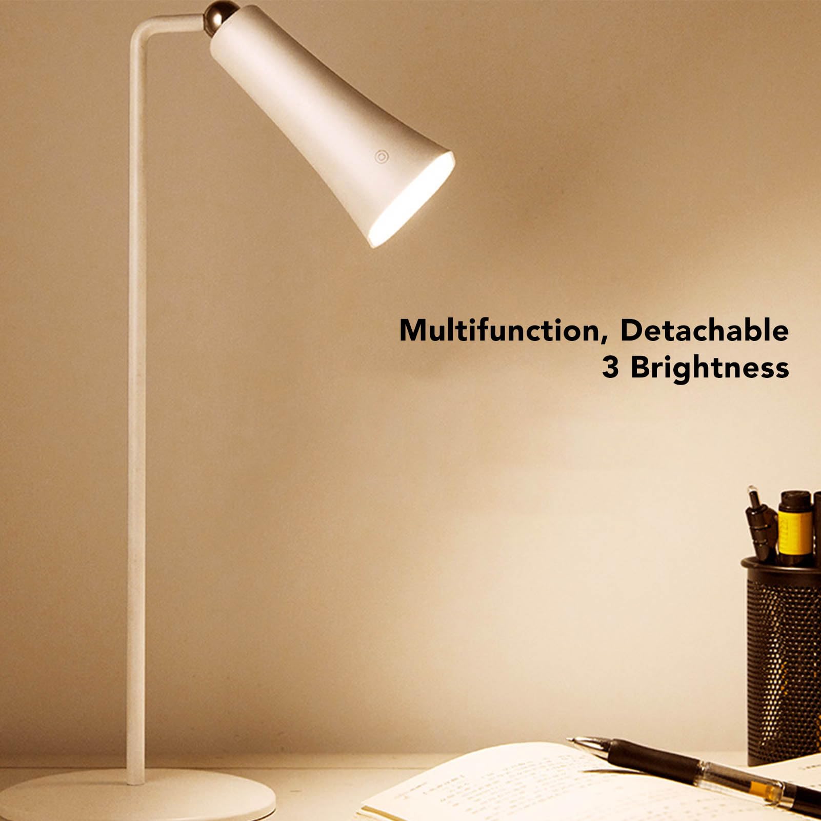 Lampe de Bureau LED 4 en 1, 3 Luminosités, 14 Puces Lumineuses, Lampe de Lecture, Lampe de Bureau sans Fil pour le Soin des Yeux, Lampe Murale à Pince de Table avec Aspiration