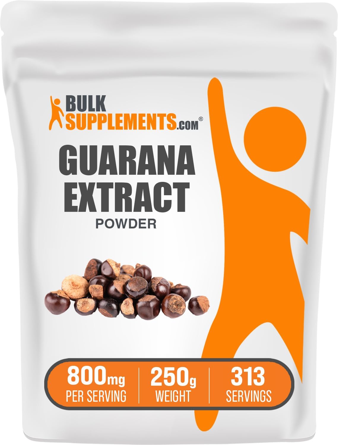 BulkSupplements.com Guarana Extract Powder - Natural Caffeine Supplement, from Guarana Seed, Guarana Powder - Gluten Free, 800mg per Serving, 250g (8.8 oz) (Pack of 1)