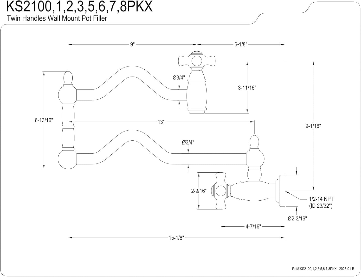 Kingston Brass KS2107PKX Duchess Wall Mount Pot Filler, Brushed Brass