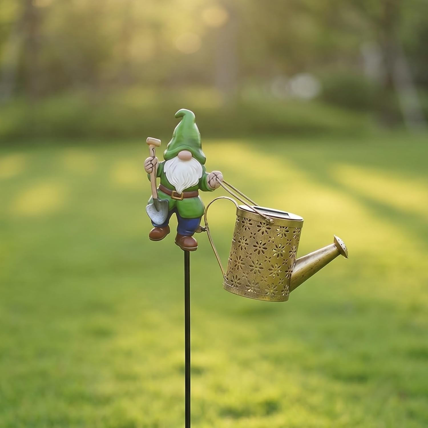 Goblin Solar Lights Lawn Ornaments,Metal Solar Watering can with Cascading Lights Hanging Lantern Decorations,Outdoor Decoe for Patio Porch Backyard and Garden(Gobin)