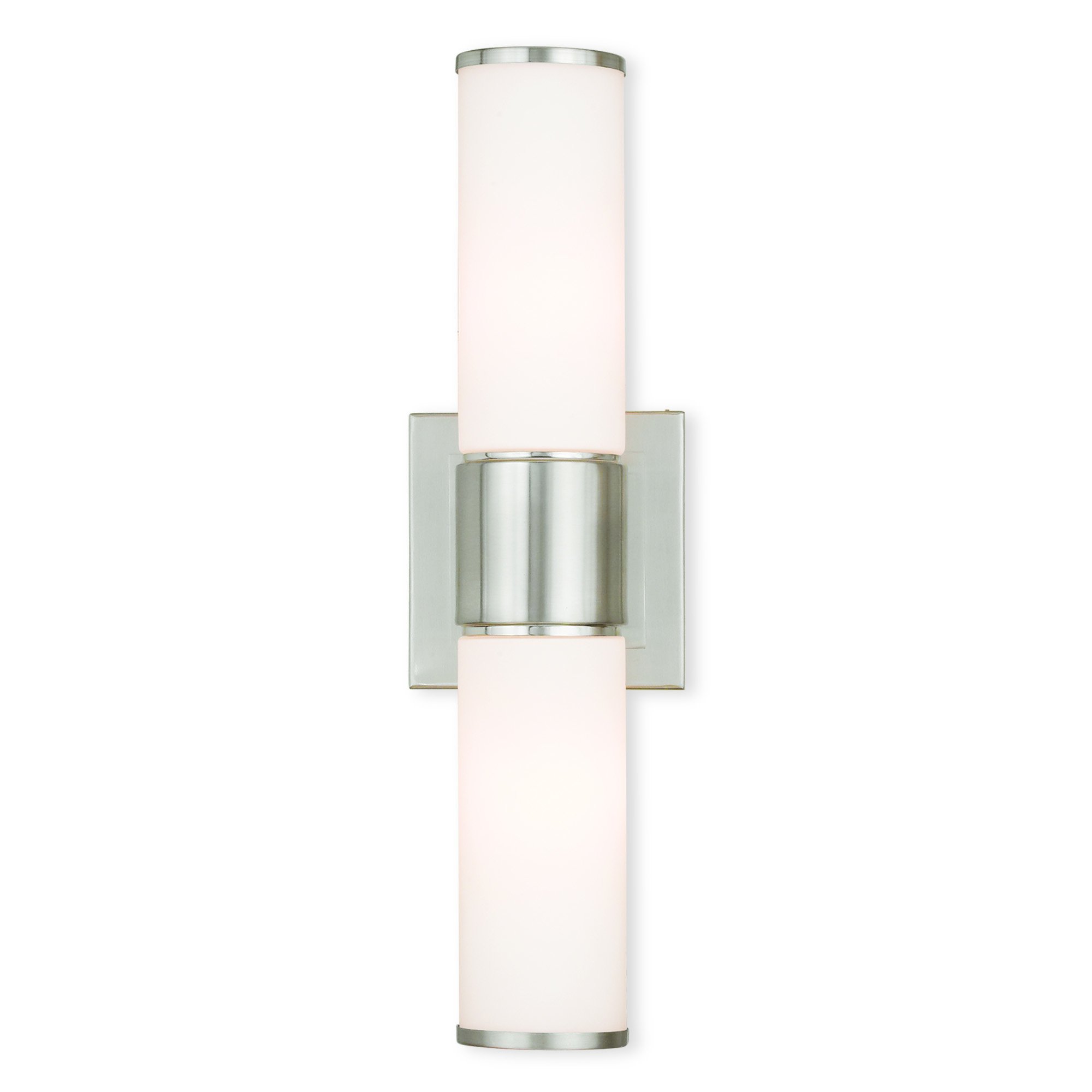 Livex Lighting 52122-91 Contemporary Modern Two Wall Sconce/Bath Light from Weston Collection in Pwt, Nckl, B/S, Slvr. Finish, Brushed Nickel