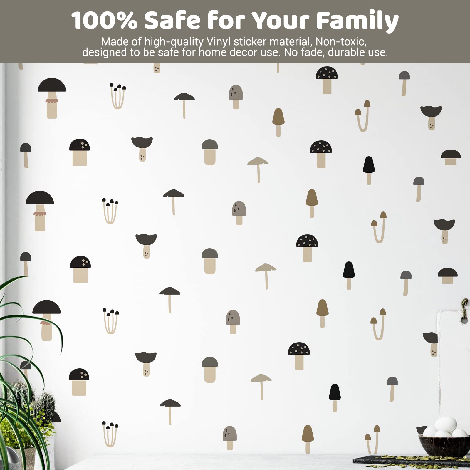 Mushroom Wall Decals – 15-Piece Boho Nursery Stickers, Removable & Waterproof, For Kids’ Room, Bedroom, Bathroom Decor