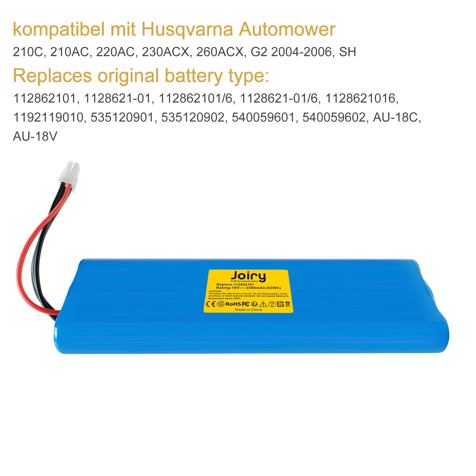 2X Joiry 18 V 3500 mAh NI-MH Batteries compatibles avec Husqvarna Automower 210C, 210AC, 220AC, 230ACX, 260ACX, G2 2004-2006, SH Solar Hybrid