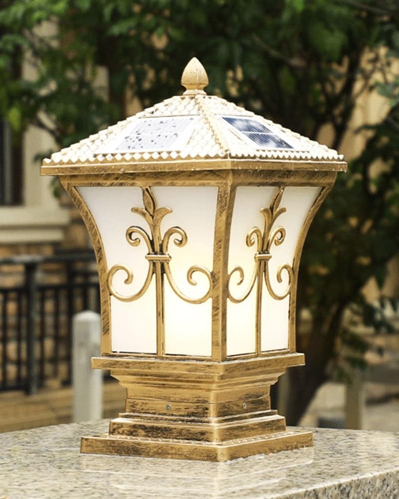 Solarna latarnia zewnętrzna, przemysłowe oświetlenie kolumnowe, odporna na deszcz lampa słupkowa do ogrodu, na dziedziniec, patio, werandę