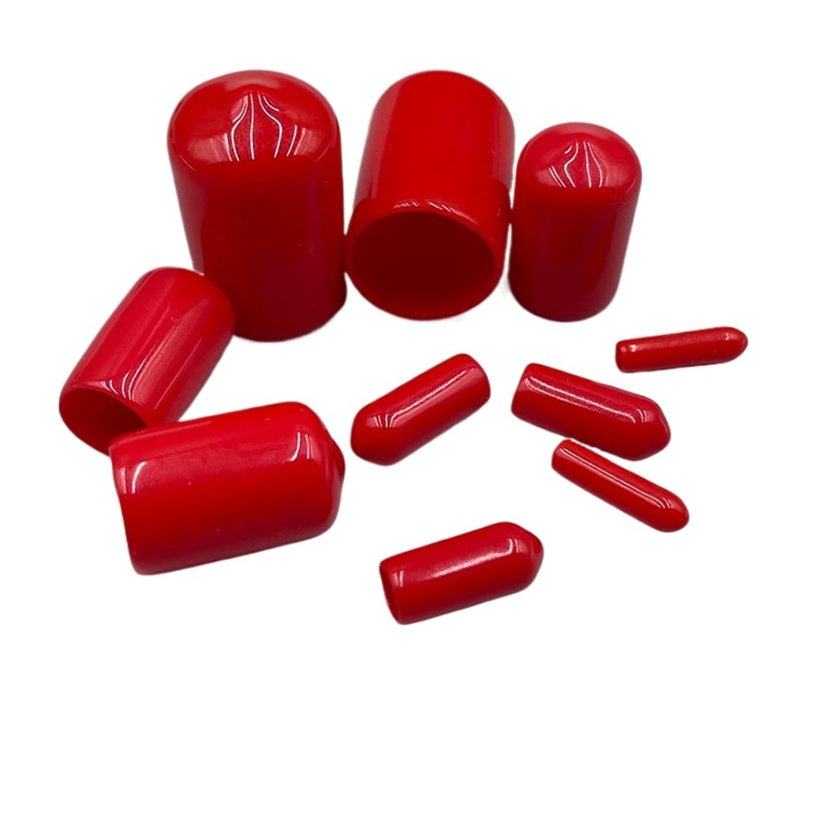 Rubber End Caps Silicone Plastic Black Red White Transparent Blue Yellow Green Size 1.3mm-90mm(Red,A10.5mm-B20mm 50Pcs)