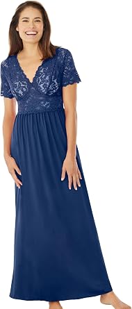 Amoureuse Plus Size Long Lace Top Stretch Knit Gown