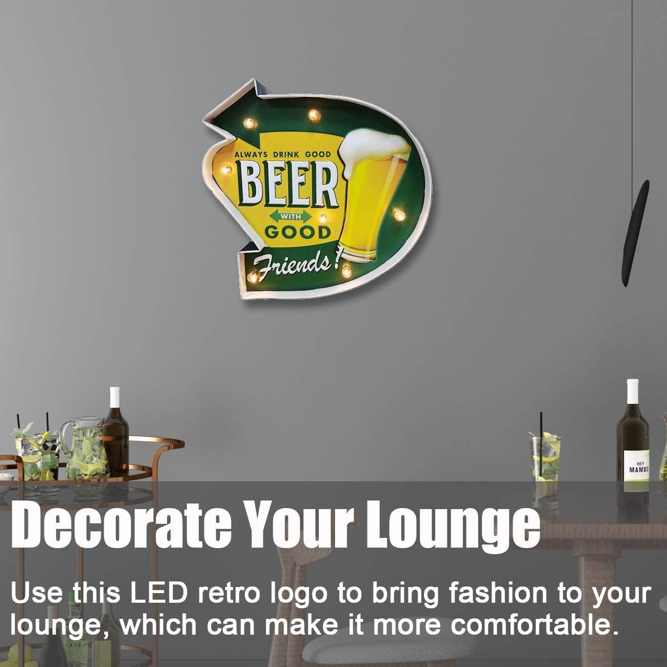 Arikit Bar Light Up Signs, Metal Wall Decorations, Retro Tin Vintage Decor Signs, Handmade Wall Art Hanging Design Light Up Sign, for Cafe, Bar, Home, Kitchen, Living Room-Battery Operated (BEER-A)