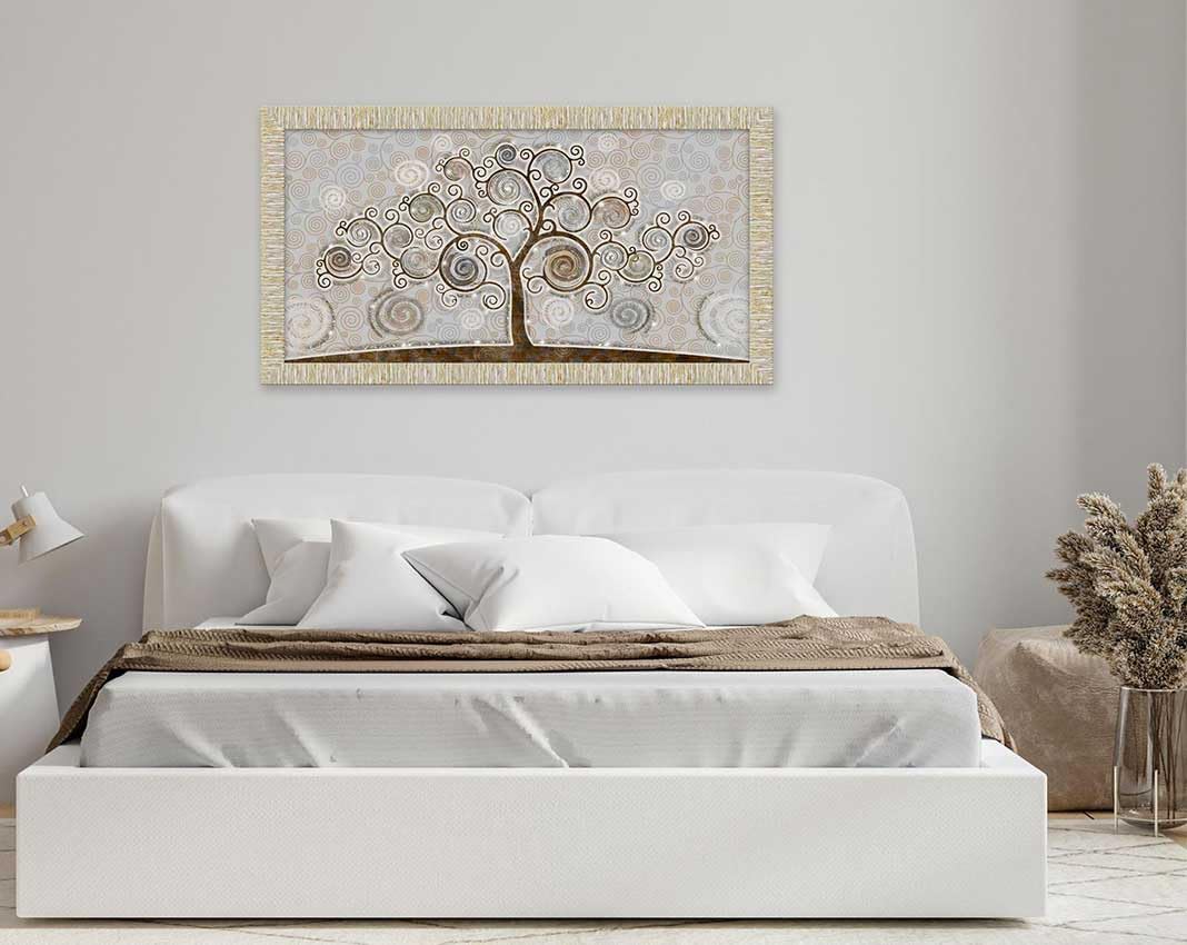 Stampa Su Tela Albero Della Vita Glitter Oro E Nero – 80x160 Cm, Moderna E Lussuosa, Senza Cornice
