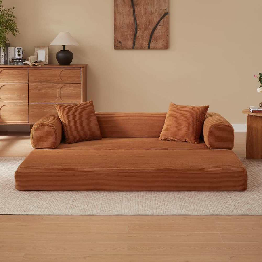 Sofa RR bez kości, składana sofa do spania Tatami, modułowa sofa podłogowa z funkcją łóżka, do salonu, sypialni, mieszkania (terakota + pianka + 3 siedzenia)